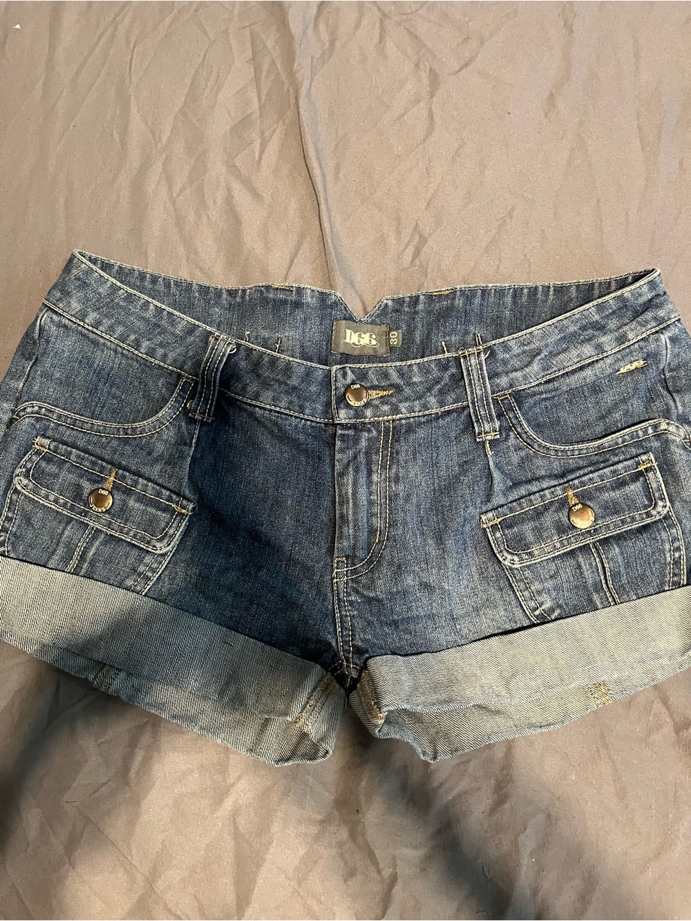 Dolls Kill Blue Denim Cuffed Cargo Pocket Shorts